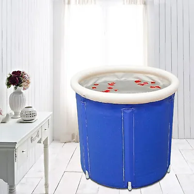 $38 • Buy Folding Inflatable Bathtub 85kg Portable Water Tub Spa Bath Soaking Bucket Blue