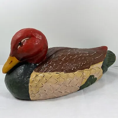 Vintage Red Head Duck Decoy Paper Mache Painted Glass Eyes Unbranded • $24.95