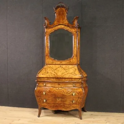 Lombard Bureau Trumeau In Inlaid Wood Furniture Writing Desk Antique Style 900 • $8200