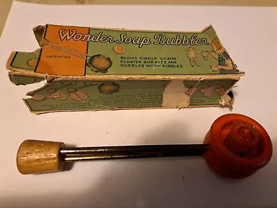 Vintage Bubble Pipe Wonder Soap Bubbler Blow Toy In Original Box Wood Metal USA • $12.99