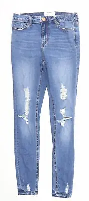 Miss Selfridge Womens Blue Cotton Skinny Jeans Size 10 Regular Zip • £5.75