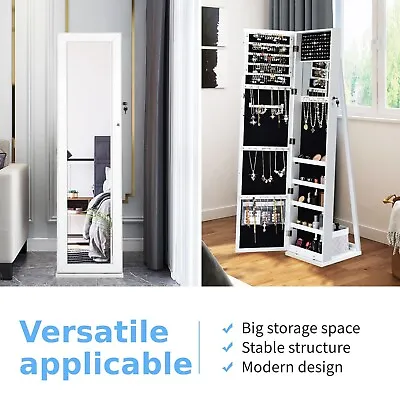 Jewelry Cabinet Armoire  Lockable Standing Jewelry Organizer Makeup Stand White • £109.95