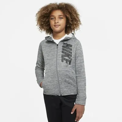 $28.33 • Buy Nike Therma Graphic Training Hoodie CU9087 084 Grey/Black New Kids Size Small