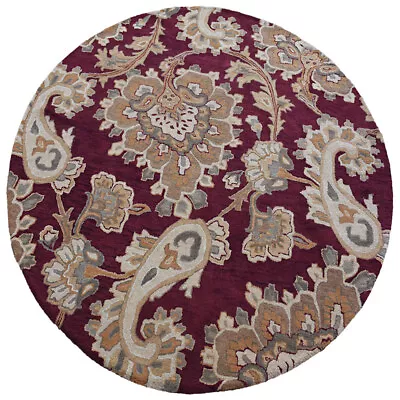 Hand Tufted Wool Round Area Rug Floral Dark Red BBH Homes BBK00151 • $335.92