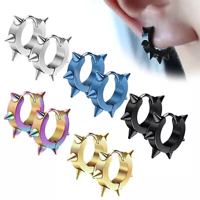 Stainless Steel Spike Loop Earrings For Men Women Huggie Hoop Piercing Earrings • $4.99