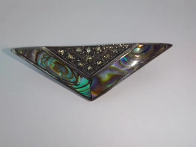 £15 • Buy Small 925 Silver Vintage Brooch With Marcasite & Shell / Abalone