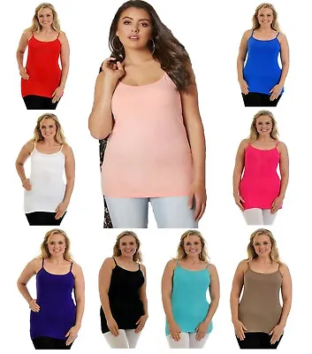 £6.99 • Buy Womens Vest Top Ladies Plus Size Strappy Tank Plain Cami Stretch Long Nouvelle