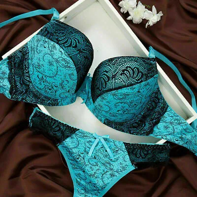 Women Sexy Lace Floral Push Up Padded Bra Sets Thongs Knickers 3246840B C D DD E • £9.97