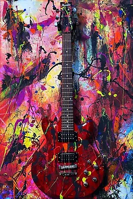 24 X 16 Jackson Pollock Style Ibanez Electric Guitar Print On Canvas • $450