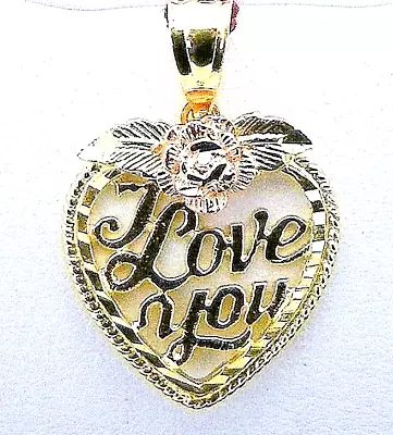 I Love You Heart Pendant REAL Solid 14 K Multi-Tone Gold 2.0 G • $235