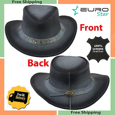 £18.83 • Buy 100% Genuine Leather Hats Cowboys Western Style Bush Hats Top Quality Uk