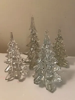 Vintage Lot 4 Glass Crystal Christmas Tree Figurines Clear Excellent Condition! • $135