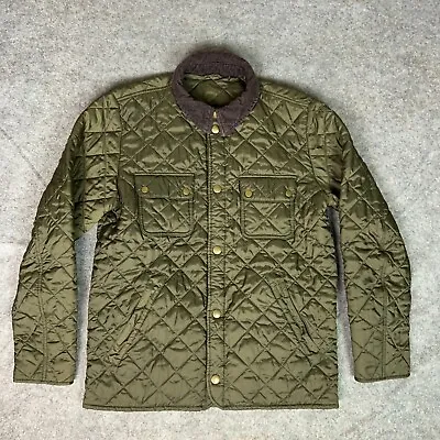 Barbour Mens Jacket Medium Green Snap Button Quilted Pockets Tinford Coat Top • $129.98
