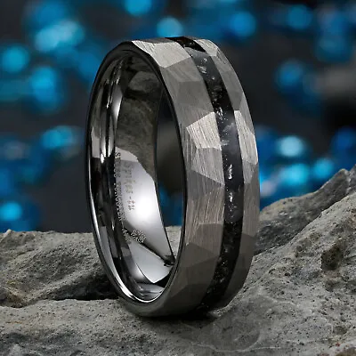 8mm Sliver Meteorite Tungsten Ring Black Line Mens Wedding Band ATOP Jewelry • $19.99