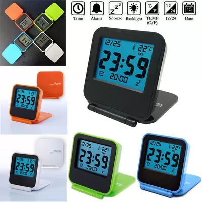 $18.99 • Buy Backlit Folding Travel Clock Date Temperature Display LCD Digital Alarm Clock