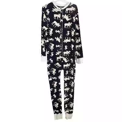 Lazy One One Piece Moose Print Pajamas Flap Jack Unisex Large Blue • £28.67
