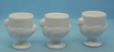 Chicken Egg Cups Set Of 3 White Milk Glass 3  High Ceramic Dinnerware • $16