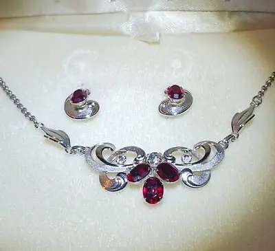 Van Dell Sterling Red Rhinestones Necklace/Earrings Styled For Bazar • $40