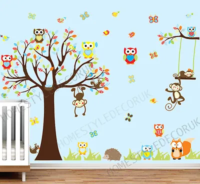 £9.98 • Buy Jungle Safari Animal Tree Monkey Owl Wall Stickers Decal Kids Room Nursery Decor
