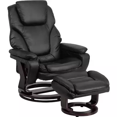 Contemporary Multi-Position Recliner And Ottoman With Swivel Mahogany Wood... • $568.63