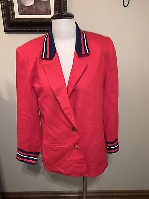 Vintage Jo Hardin Nautical Womens Blazer  8 Red White Blue GUC (C) • $23