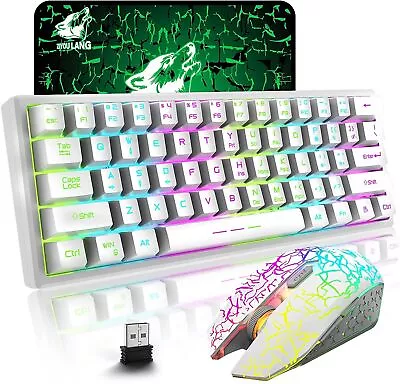 $55.99 • Buy 60% Wireless Gaming Keyboard And Rainbow LED Backlight RGB Mute Mice Combo