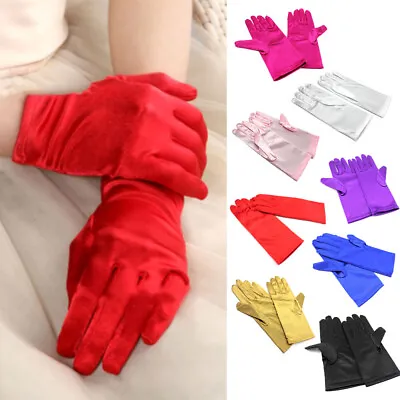 £4.31 • Buy Pair Ladies Short Wrist Gloves Smooth Satin For Party Dress Prom Evening Wedding