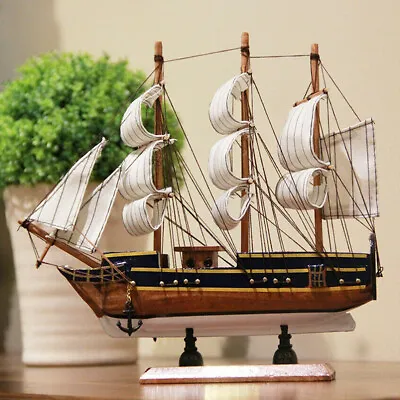 Model Ship Wooden Sailing Boat Decoration Nautical Schooner Wood Home Decor Gift • £10.79