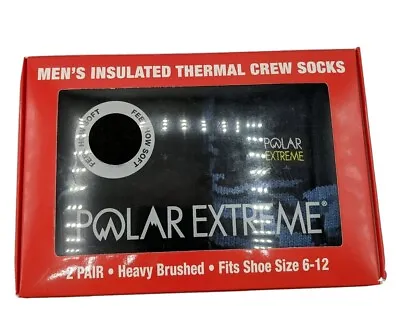 Polar Extreme Men's 2 Pair Thermal Insulated Fleece Crew Socks Black Blue Camo • $19.99