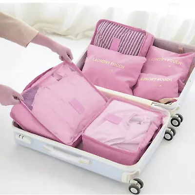 $18.48 • Buy 6Pcs Packing Cubes Travel Pouches Luggage Organiser Clothes Suitcase Storage Bag