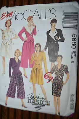 McCall's 5680 Misses 2-Pc Dress W Skirt Split Skirt Or Culottes PATTERN 6 Uncut • $5.17