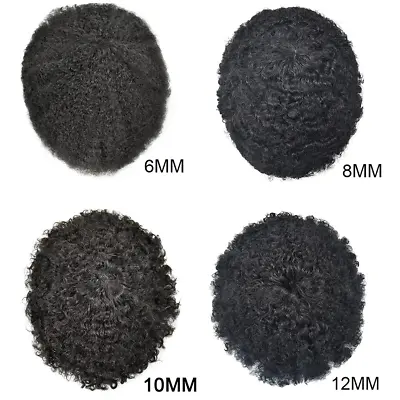 Mens Toupee Lace Front Afro Curl Black Human Hairpiece African American Wig PU-B • $199