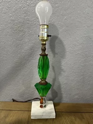 VTG MCM Table Lamp Green Lucite ? Marble 13.5” Deco Hollywood Regency-Works • $44.99