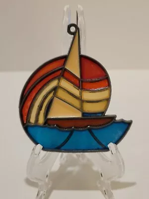 Vintage Suncatcher Sail Boat Stained Glass Yacht Rock 70s 80s Nautical Boho • $14.99