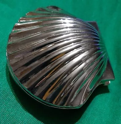 Clam Shell Shaped Jewelry Trinket Box Silver Plated Velvet Interior • $24.79