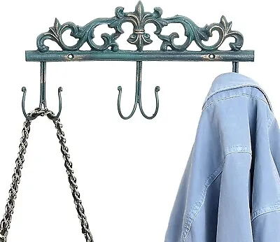 Vintage Turquoise Metal 6 Hook Coat Rack/Wall-Mounted Entryway Storage Hooks • $22.99