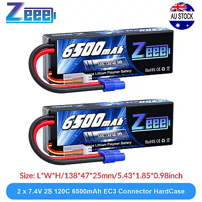 2x Zeee 2S Lipo Battery 6500mAh 120C 7.4V EC3 Hardcase For RC Car Truck Truggy • $63.99