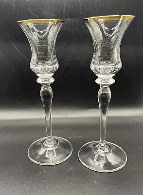 Mikasa Jamestown Gold Candle Holders Set Of 2 Lead Crystal Gold Trim 7 3/4  • $25