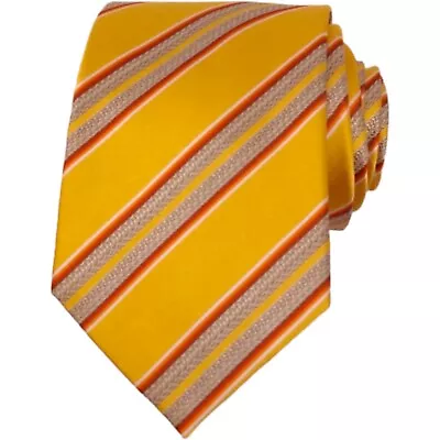 CAVALLIERI Mens Classic Tie 3.35 Gold Stripe 100% Silk Designer Dress Necktie • $14.29