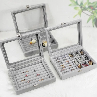 $15.45 • Buy Display Box Earring Velvet Organizer Ring Tray Holder Show Jewelry Case Storage