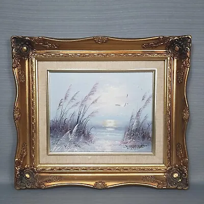 VTG Signed B. Duggan Small Oil Sea Scape Beach Birds Gold Frame 13.5 X 15.5 • $105