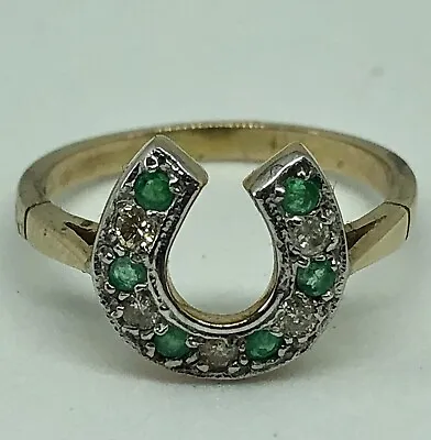 9ct Gold Emerald & Diamond Horseshoe Ring. • £475