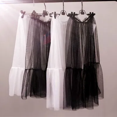 £10.73 • Buy Women Lace Mesh Transparent Skirt Ruffle Half Slip Petticoat See Through Dress