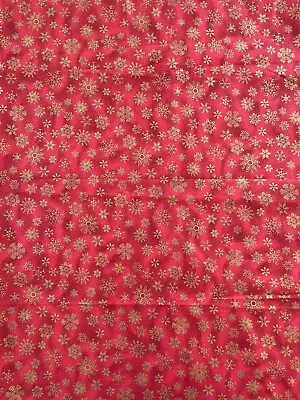 VTG  Ozark Holiday Christmas Golden Snowflake Fabric Quilt Cotton 23” X 44” • $4.75