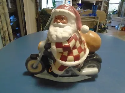 Sakura Santa On Motorcycle Ceramic Cookie Jar • $59.84