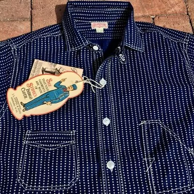 RARE Stars Striped Indigo WABASH STIFEL Freewheelers Workwear Chambray Shirt 15 • $225