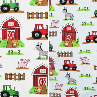 Digitally Printed Cotton Jersey Fabric Farmyard Friends Farm Animals Bard Tactor • £1.50