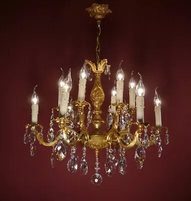 Chandelier Vintage Crystal Gold Bronze Brass Crystal 12 Light Ø 26  Lightings • $975