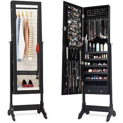 Mirrored Jewelry Cabinet Armoire Storage Organizer Box Stand W/Drawer Lockable • $109.99