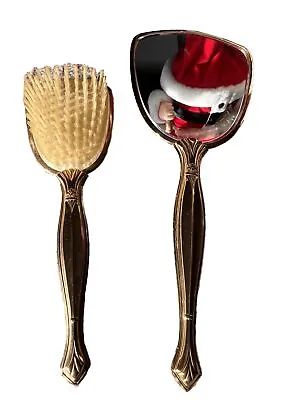 Vanity Dresser Beveled Mirror With Hand Brush Set Gold French Baskets • $24.45